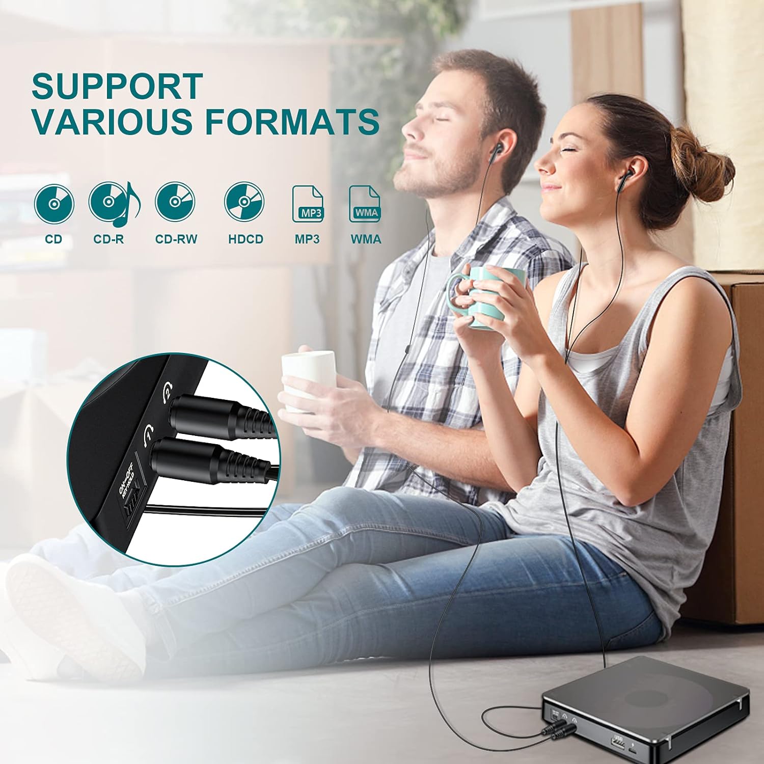 Gueray Portable CD Player with 1200mAh Battery & Dual 3.5mm Headphone Jacks