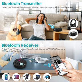 Portable CD Player with Bluetooth & Speakers 1500mAh Rechargeable