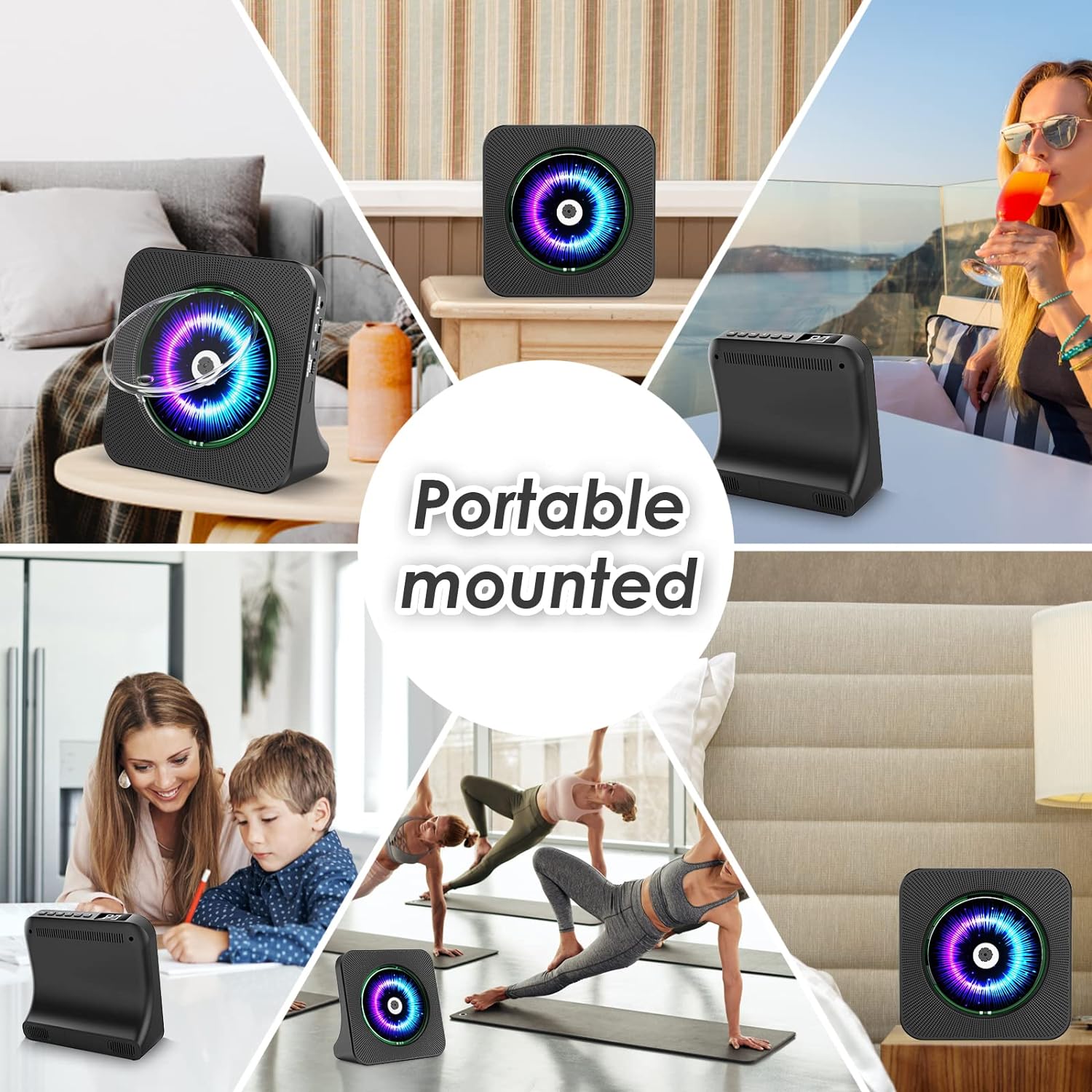 Gueray CD Player Portable Bluetooth Desktop 4000mAh Rechargeable Black