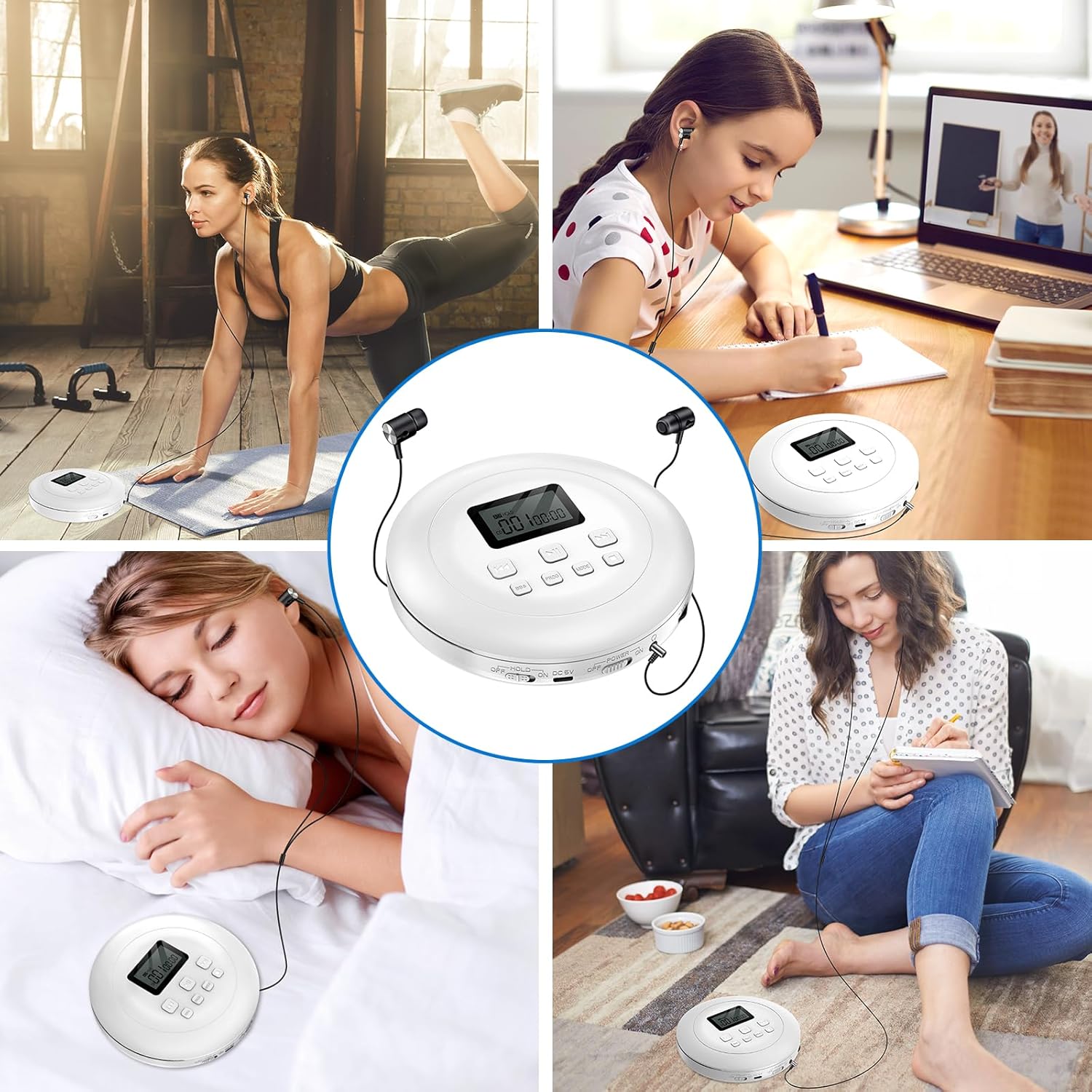 Gueray Portable CD Player Personal with Headphones White