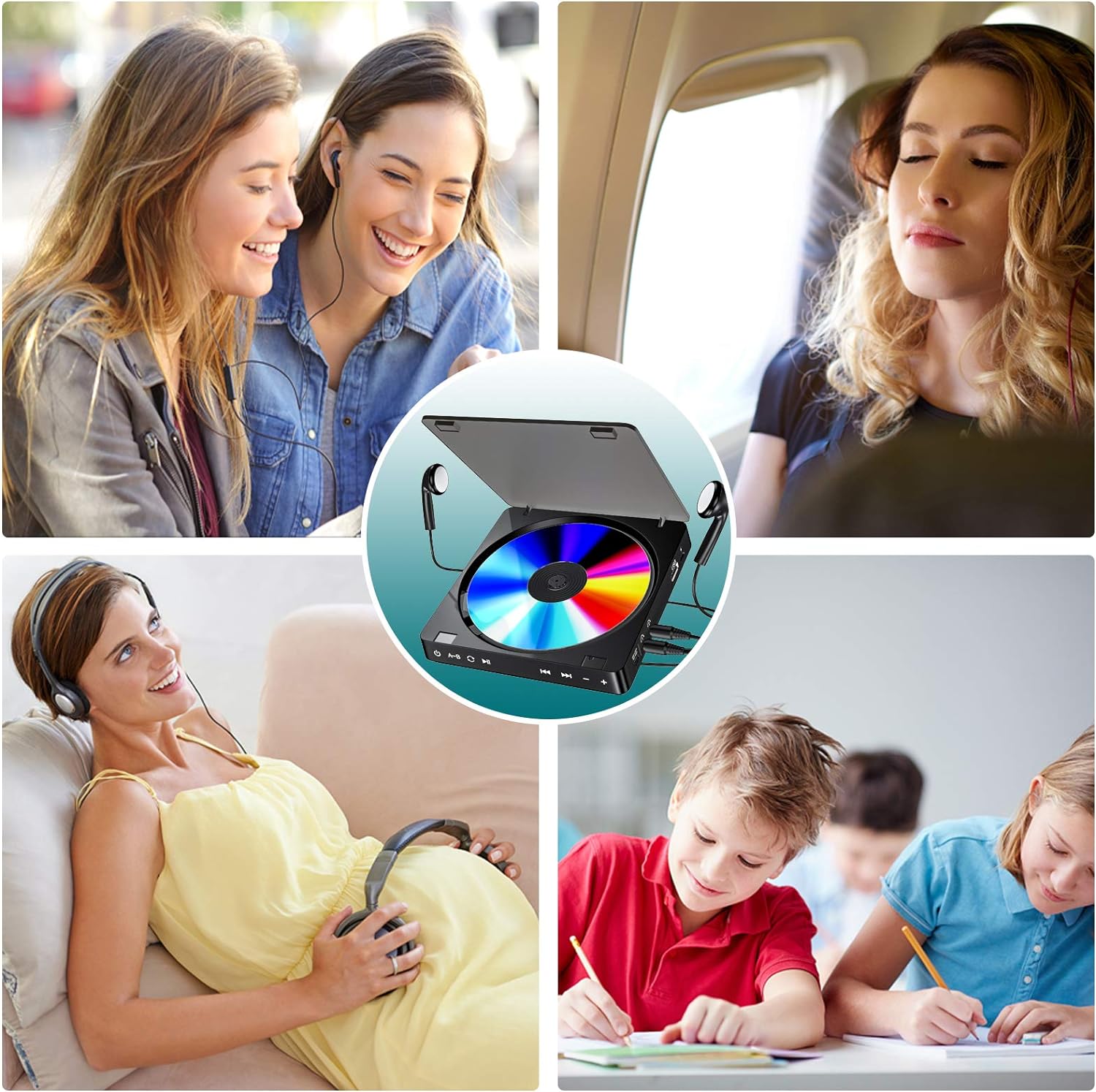 Gueray Portable CD Player with 1200mAh Battery & Dual 3.5mm Headphone Jacks