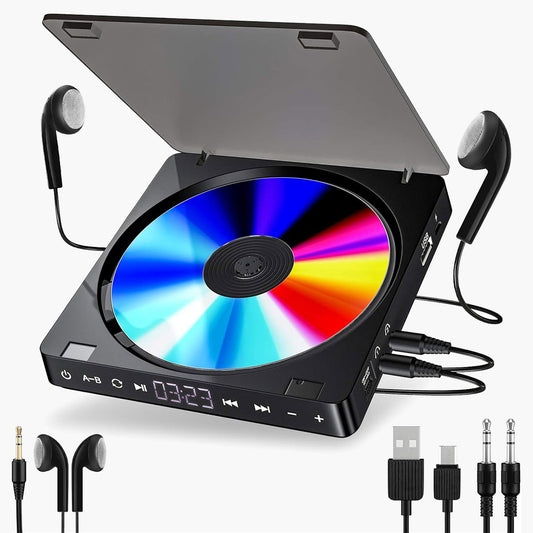 Gueray Portable CD Player with 1200mAh Battery & Dual 3.5mm Headphone Jacks