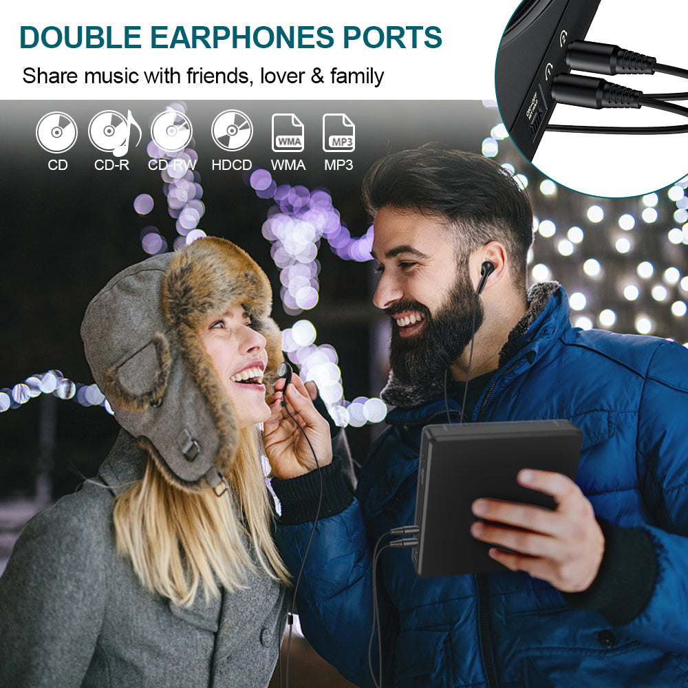 Gueray Portable CD Player with 1200mAh Battery & Dual 3.5mm Headphone Jacks