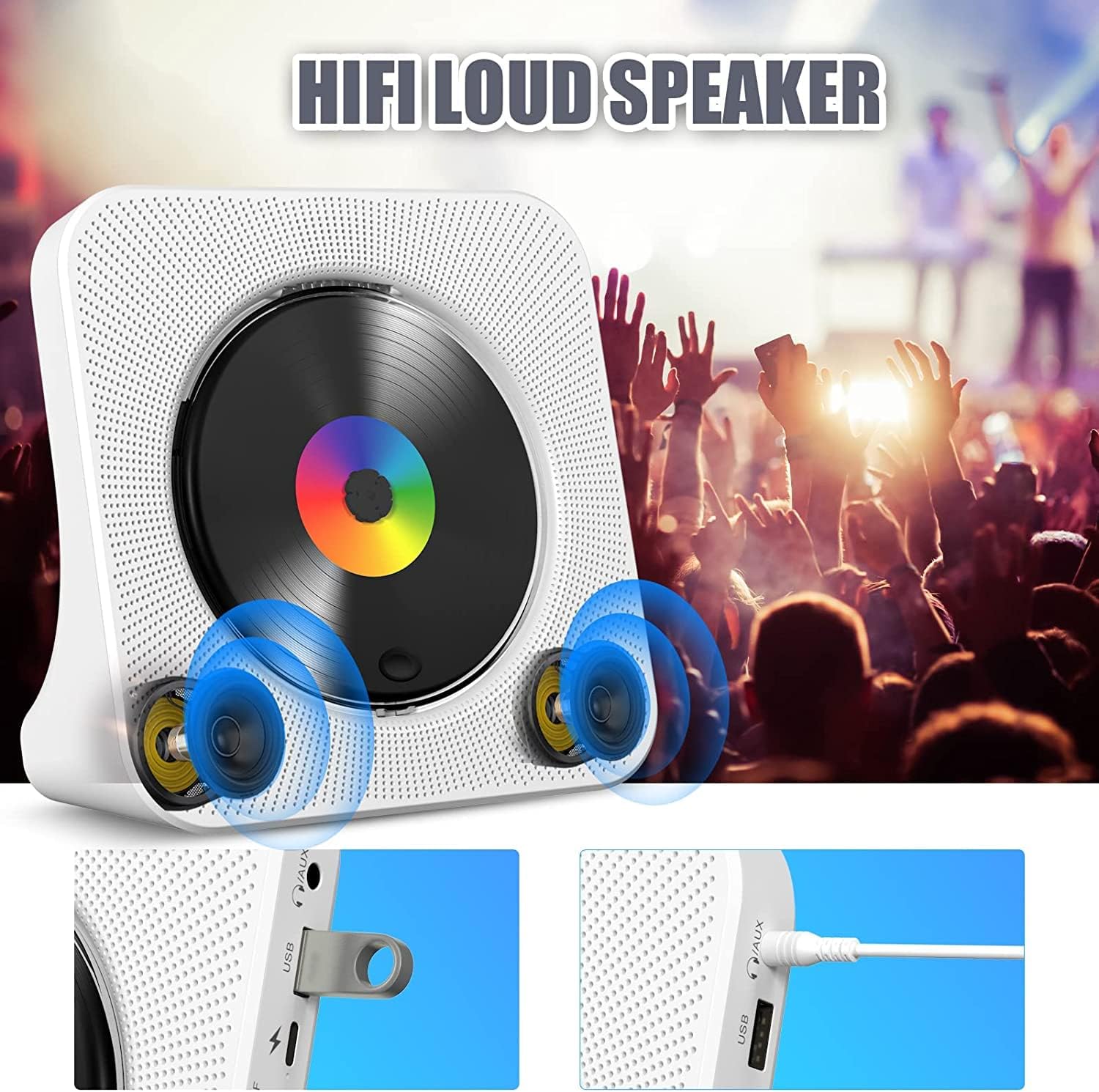 Gueray Portable Bluetooth CD Player – Desktop Design, High - Quality Sound, White - GuerayGueray Portable Bluetooth CD Player – Desktop Design, High - Quality Sound, White