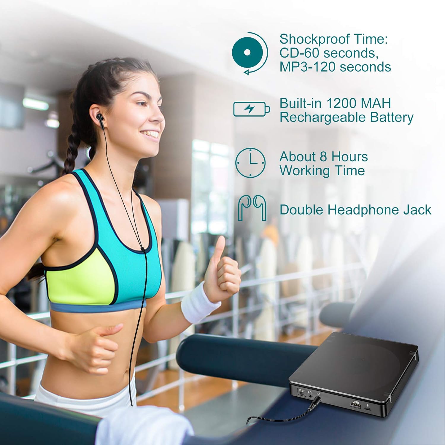 Gueray Portable CD Player with 1200mAh Battery & Dual 3.5mm Headphone Jacks - GuerayGueray Portable CD Player with 1200mAh Battery & Dual 3.5mm Headphone Jacks