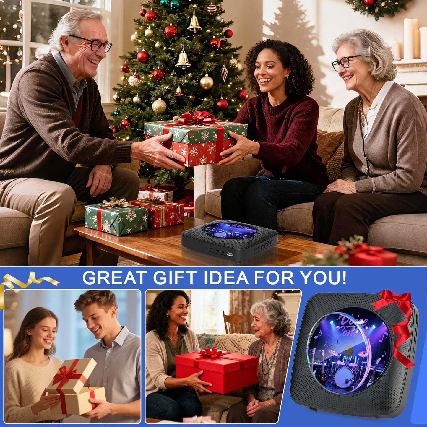 Gueray Y01 Voice - Controlled Portable CD Player – FM Radio - 1800mAh Rechargeable Battery