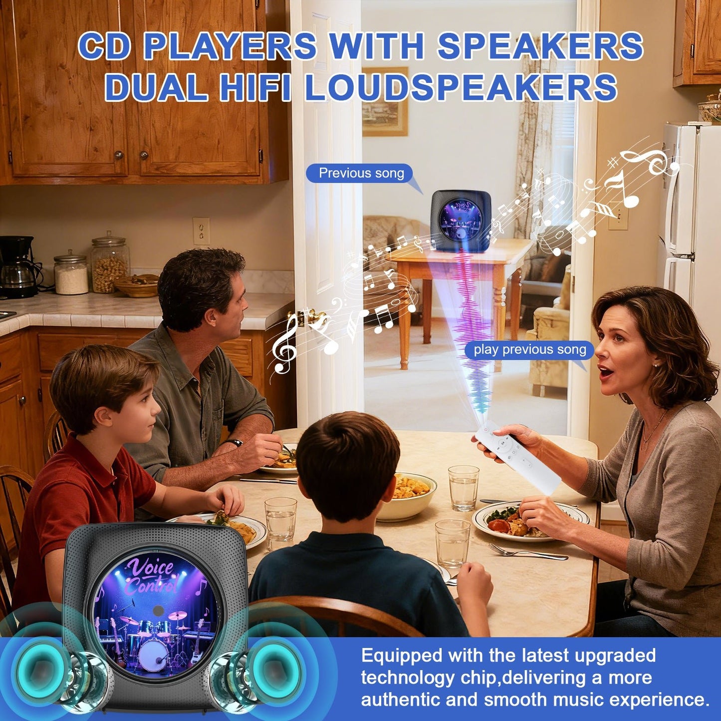 Gueray Y01 Voice - Controlled Portable CD Player – FM Radio - 1800mAh Rechargeable Battery