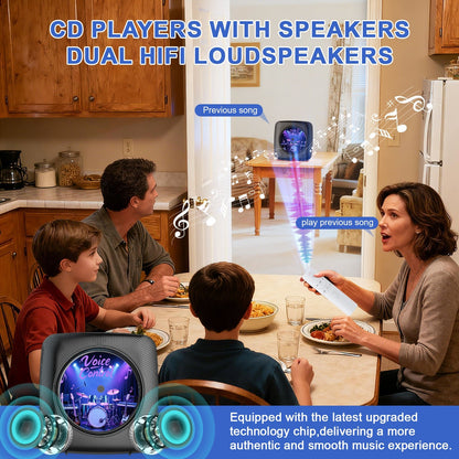 Gueray Y01 Voice - Controlled Portable CD Player – FM Radio - 1800mAh Rechargeable Battery