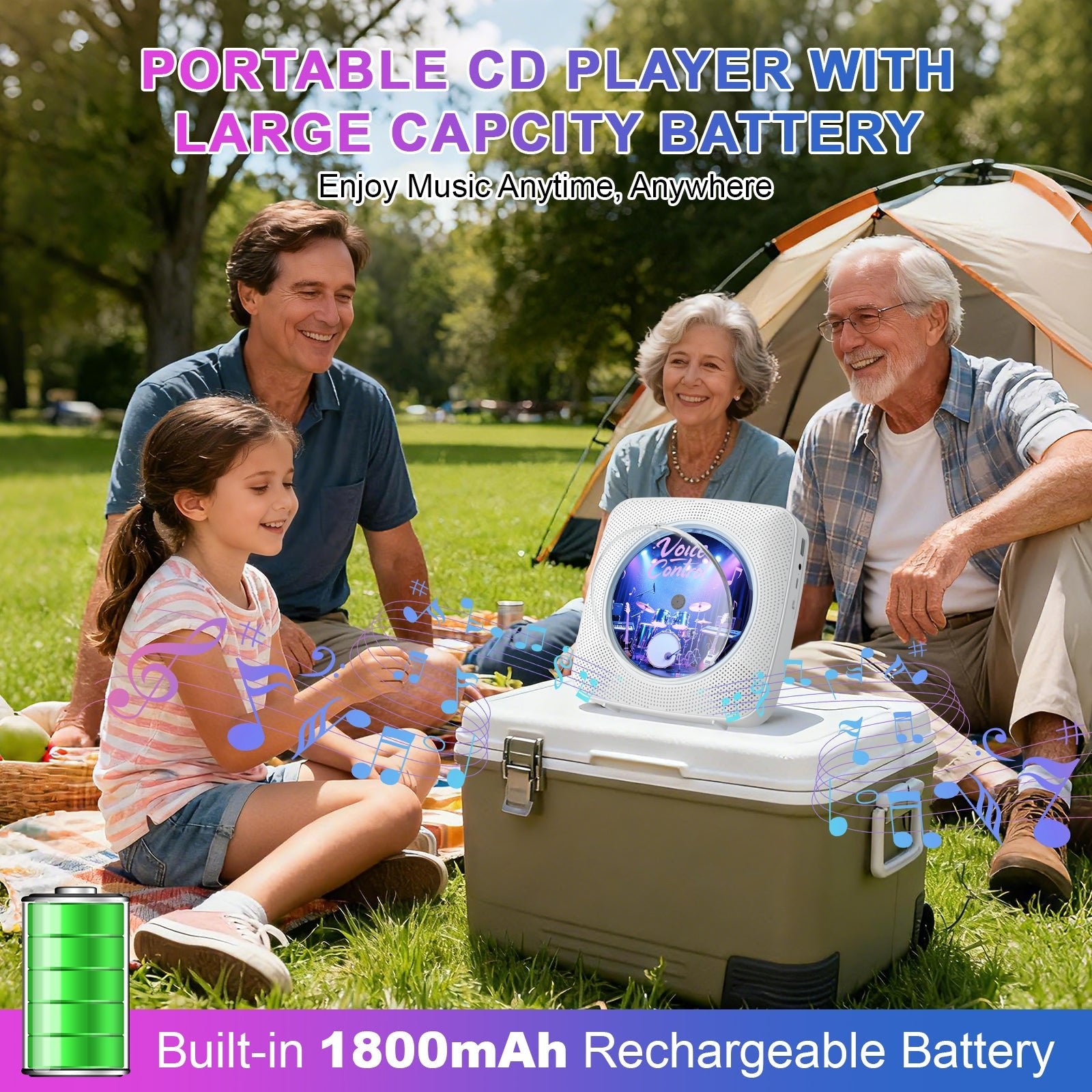 Gueray Y01 Voice - Controlled Portable CD Player – Hi - Fi Speaker - 1800mAh Rechargeable Battery