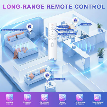 Gueray Y01 Voice - Controlled Portable CD Player – Hi - Fi Speaker - 1800mAh Rechargeable Battery